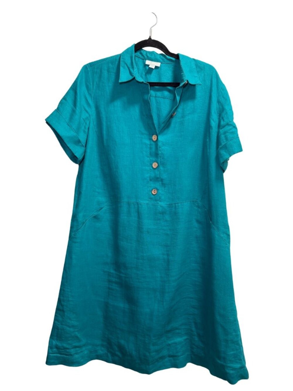 J. Jill Teal Textured Short Sleeve Shift Dress Size Medium